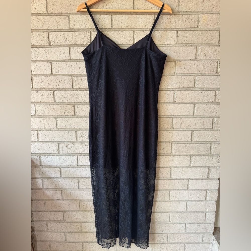 H&M Black Lace Bodycon Sheer Slip Dress | Witchy Romantic Whimsigoth | Medium - Picture 6 of 6